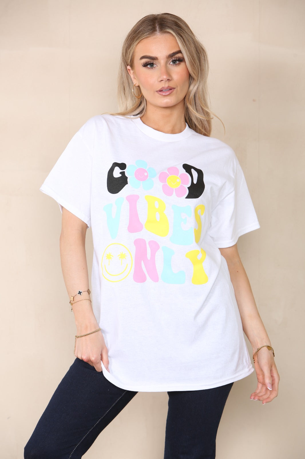 Good Vibes Only Graphic Print Short Sleeve T-Shirt