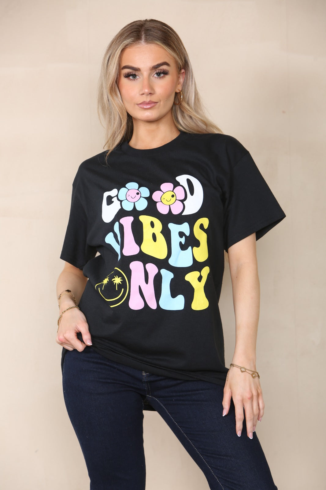 Good Vibes Only Graphic Print Short Sleeve T-Shirt