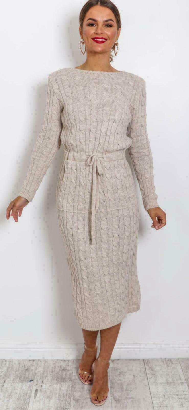 Long Sleeve Knitted Tie Knot Dress